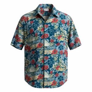NWOT Disney Parks Tiki Hawaiian Casual Button Down Mickey Pluto Surf Floral M